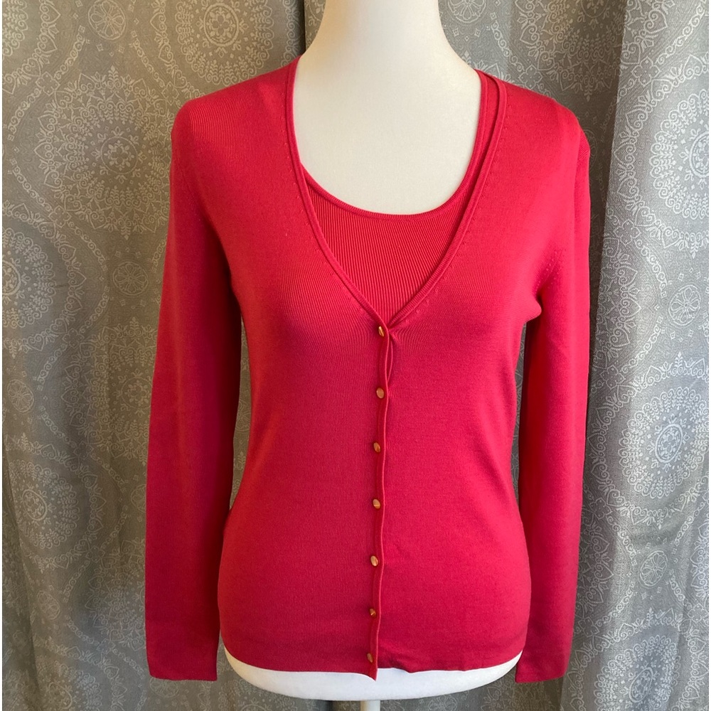 Ann Taylor Fushia Silk Blend Twinset Size S